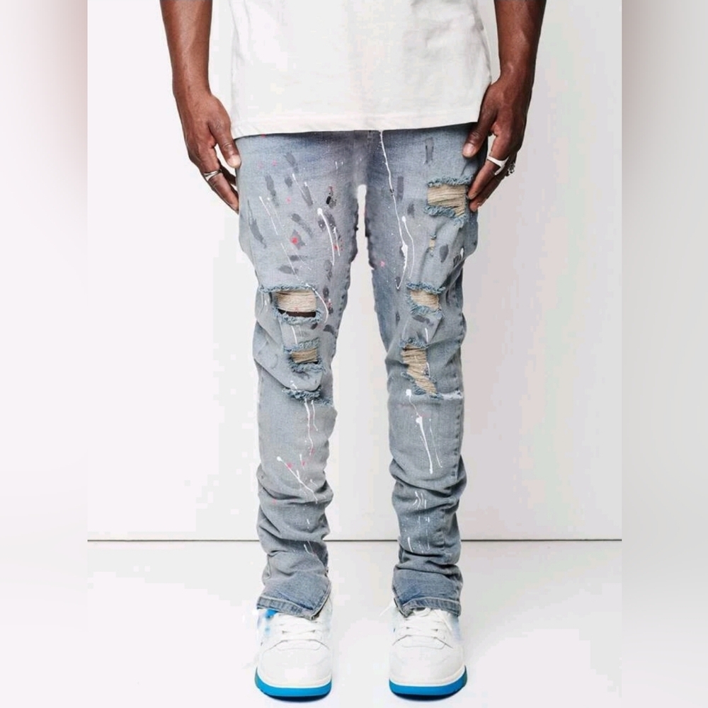 ROMWE Guys Ripped Zipper Hem Jeans